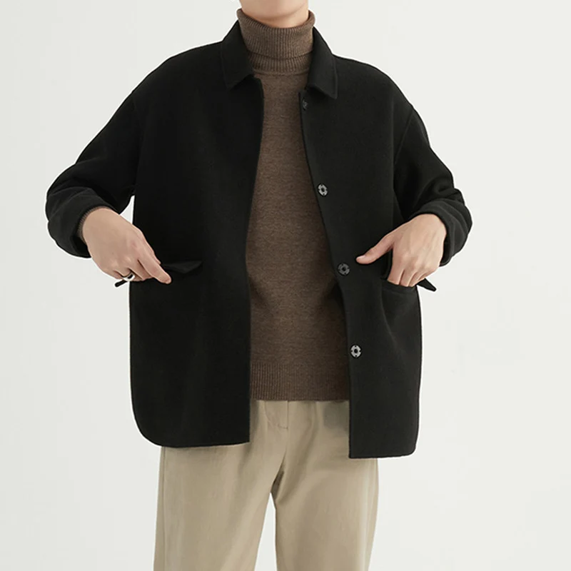 Herren Oversize Woll‑Mischjacke mit Hemdkragen und aufgesetzten Taschen Drune