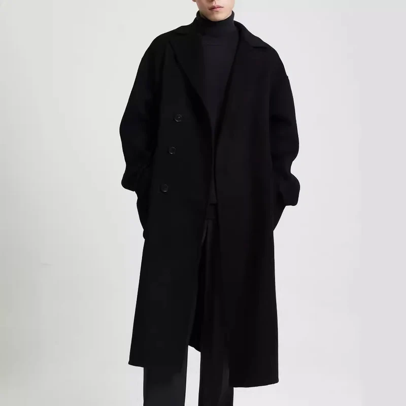 Herren Oversize Doppelreiher Wollmantel mit weitem Schnitt und klassischem Revers Drune