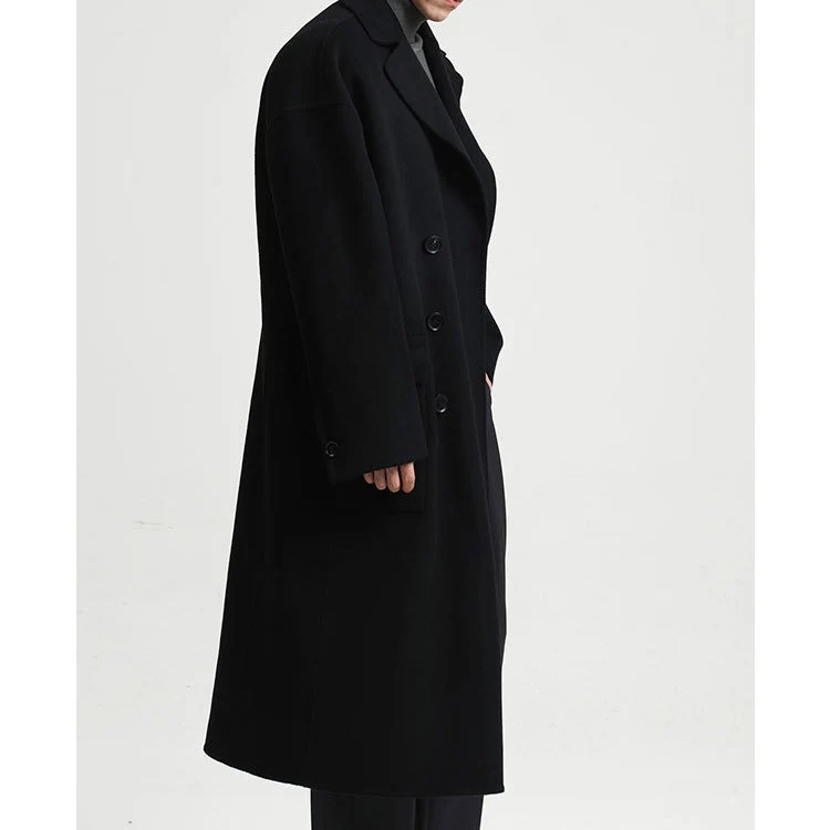 Herren Oversize Doppelreiher Wollmantel mit weitem Schnitt und klassischem Revers Drune