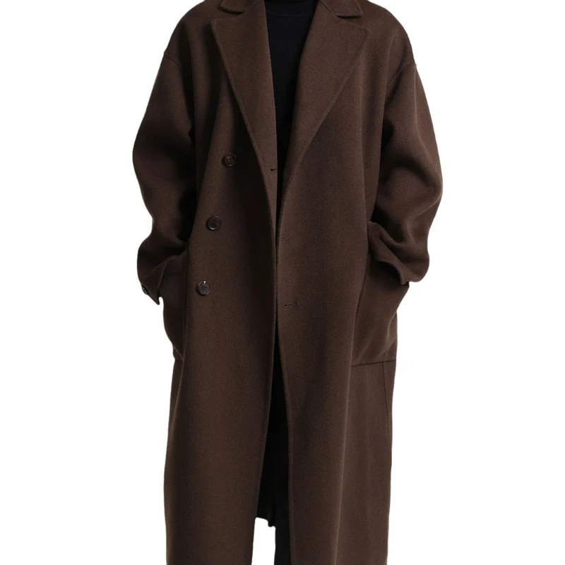 Herren Oversize Doppelreiher Wollmantel mit weitem Schnitt und klassischem Revers Drune