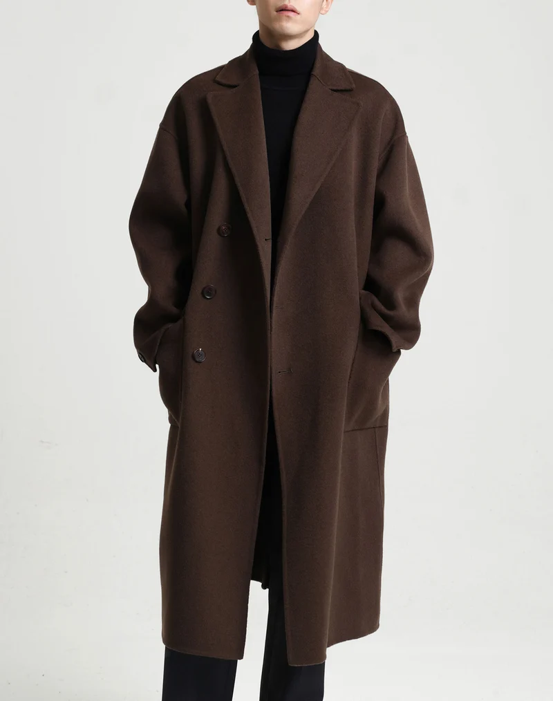 Herren Oversize Doppelreiher Wollmantel mit weitem Schnitt und klassischem Revers Drune