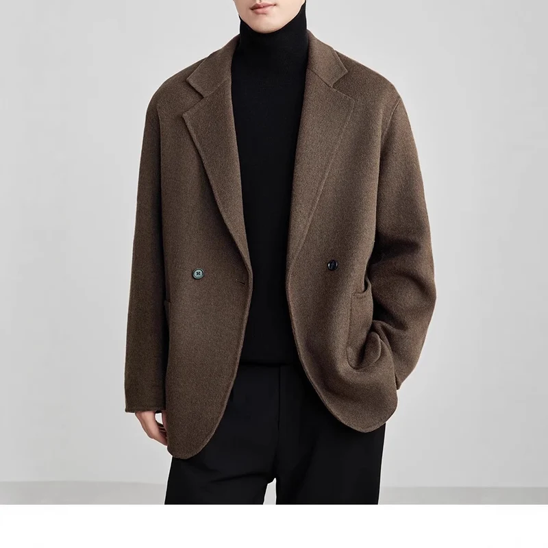 Herren Oversize Doppelknopf-Wollmix-Kurzmantel mit aufgesetzten Taschen Drune