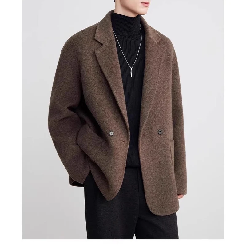 Herren Oversize Doppelknopf-Wollmix-Kurzmantel mit aufgesetzten Taschen Drune