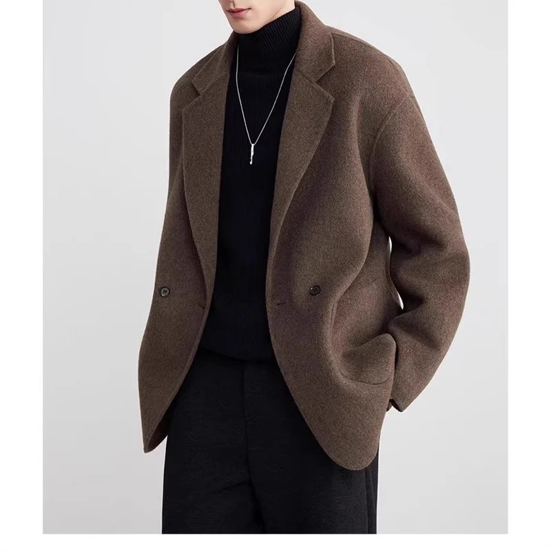 Herren Oversize Doppelknopf-Wollmix-Kurzmantel mit aufgesetzten Taschen Drune