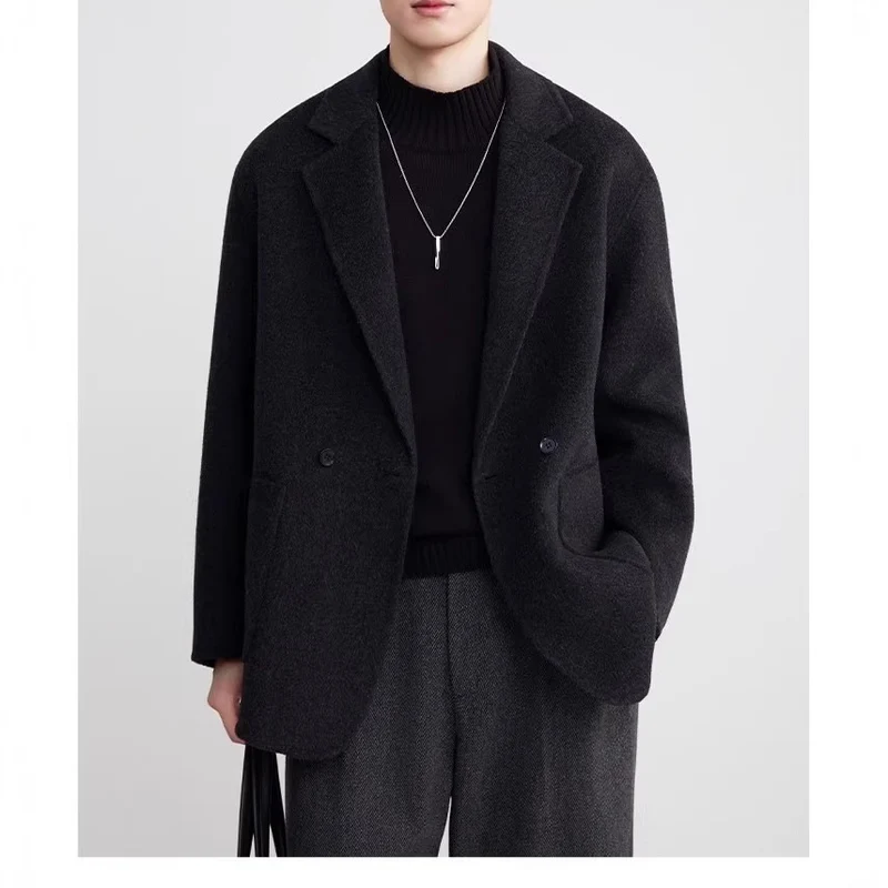 Herren Oversize Doppelknopf-Wollmix-Kurzmantel mit aufgesetzten Taschen Drune