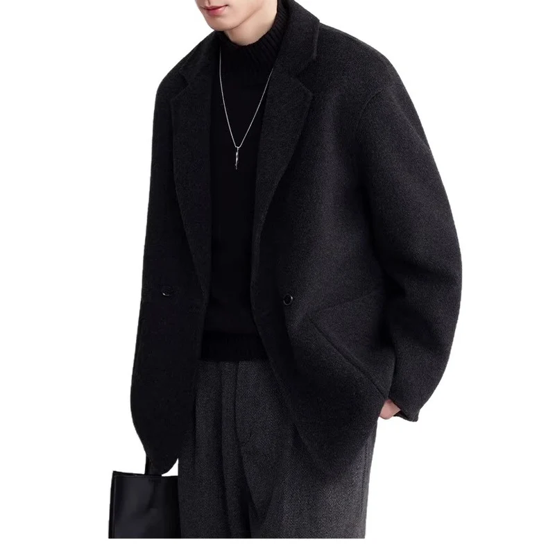 Herren Oversize Doppelknopf-Wollmix-Kurzmantel mit aufgesetzten Taschen Drune