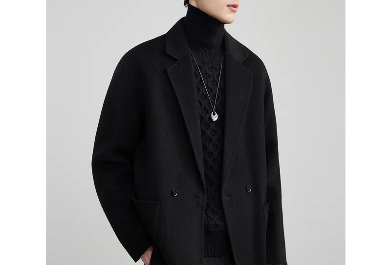 Herren Oversize Doppelknopf-Wollmix-Kurzmantel mit aufgesetzten Taschen Drune