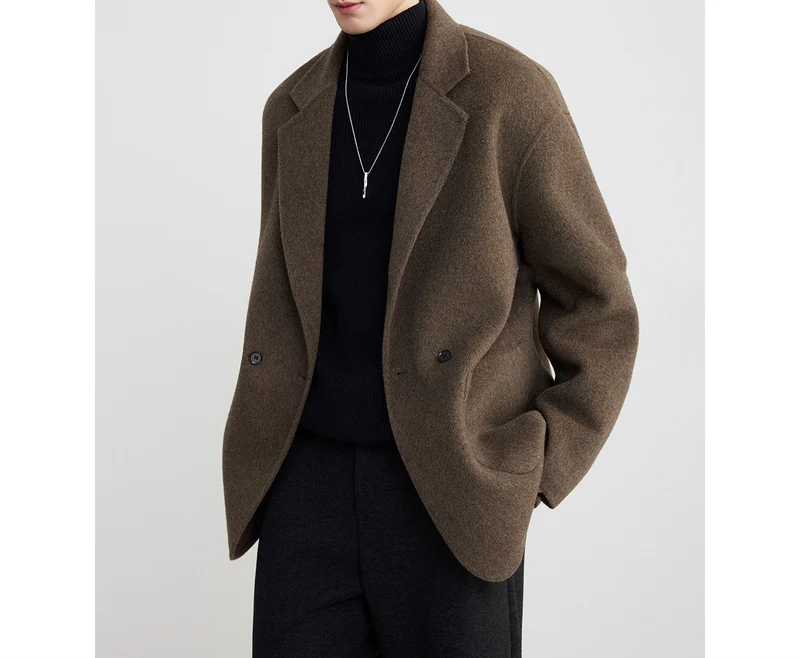 Herren Oversize Doppelknopf-Wollmix-Kurzmantel mit aufgesetzten Taschen Drune