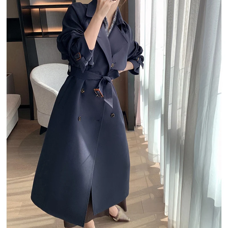 Damen Trenchcoat mit doppelter Knopfleiste und Taillengürtel Drune