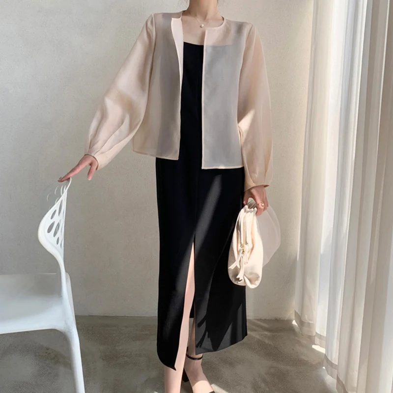 Damen Transparente Bluse mit Puffärmeln Drune