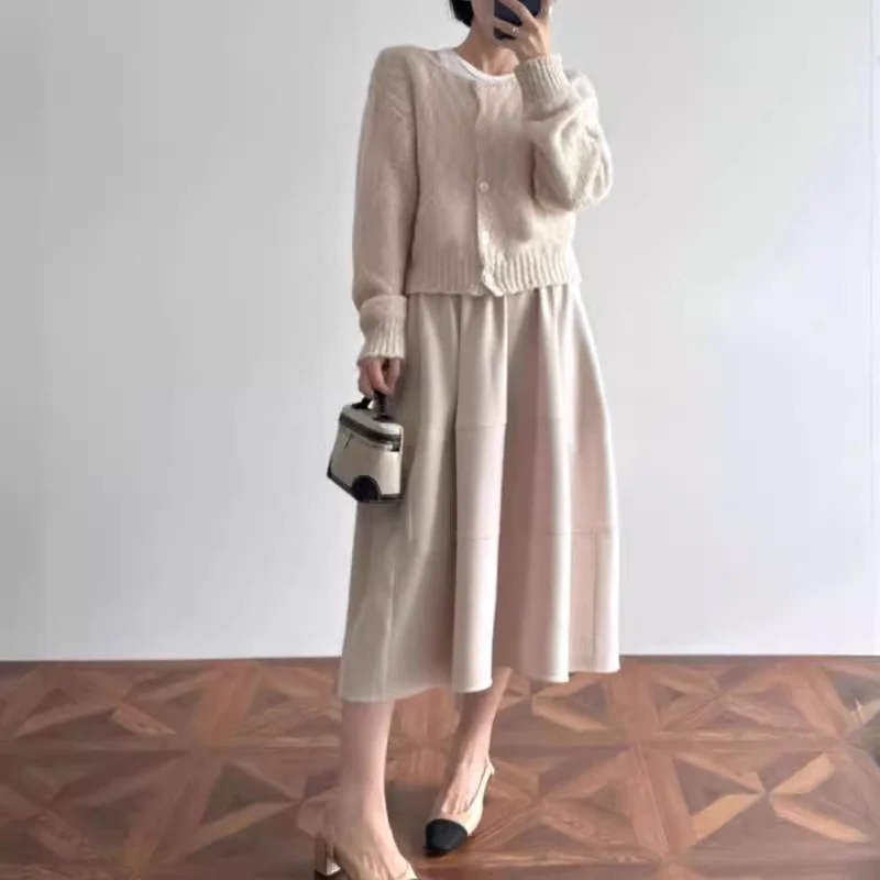 Damen Stylische, luftige 3/4-Arm Strickjacke und Midikleid Kombination Drune