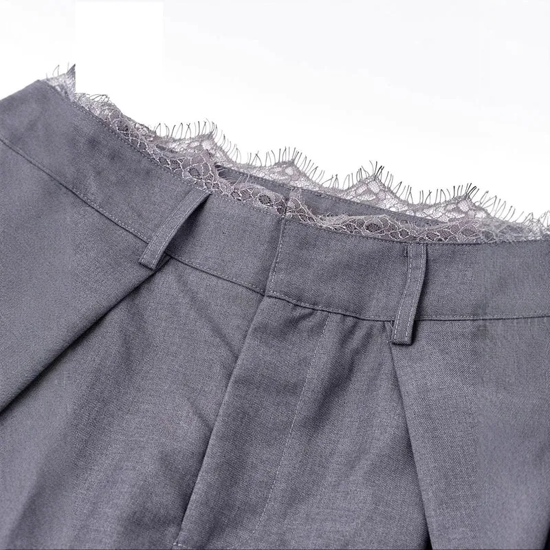 Damen Stylische High-Waist-Hose mit dekorativem Bund Drune