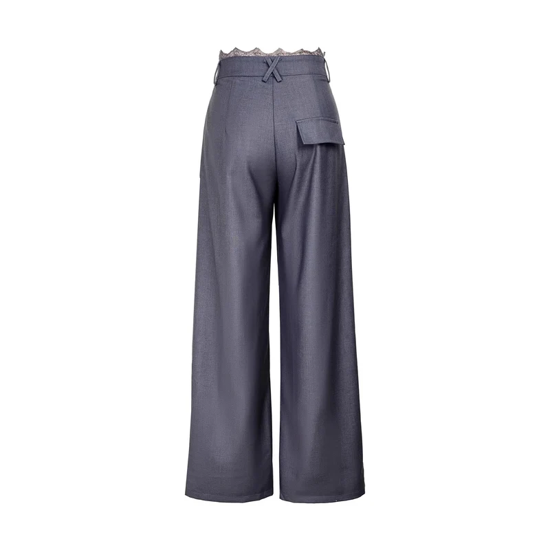 Damen Stylische High-Waist-Hose mit dekorativem Bund Drune