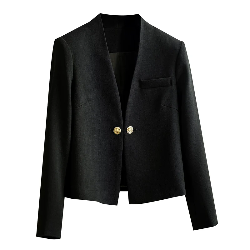 Damen Stilvoller Kurzblazer mit glamourösen Knöpfen Drune
