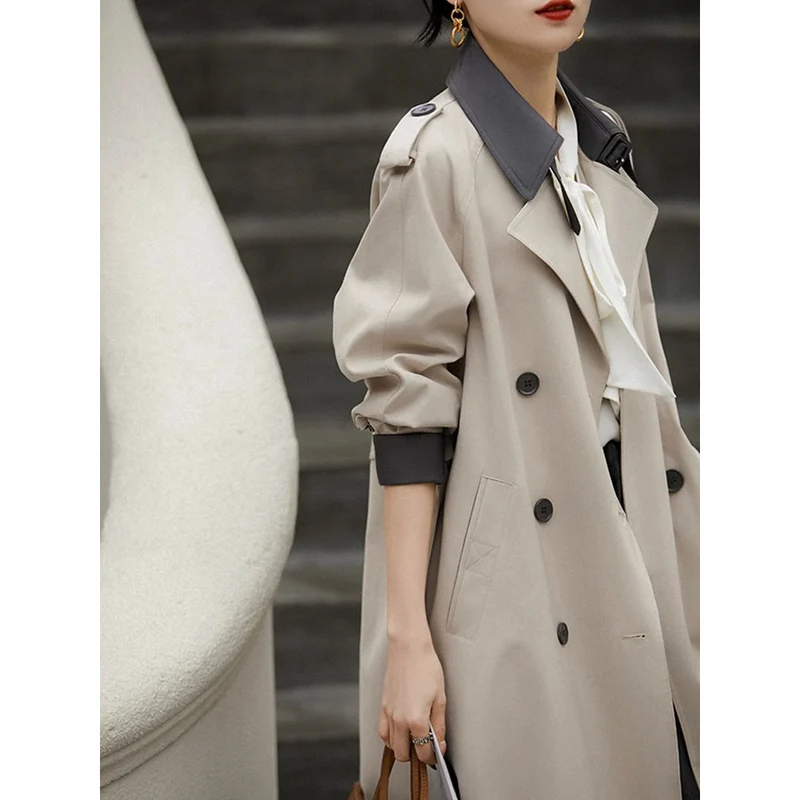 Damen Stilvolle Trenchcoat mit Taillengürtel Drune