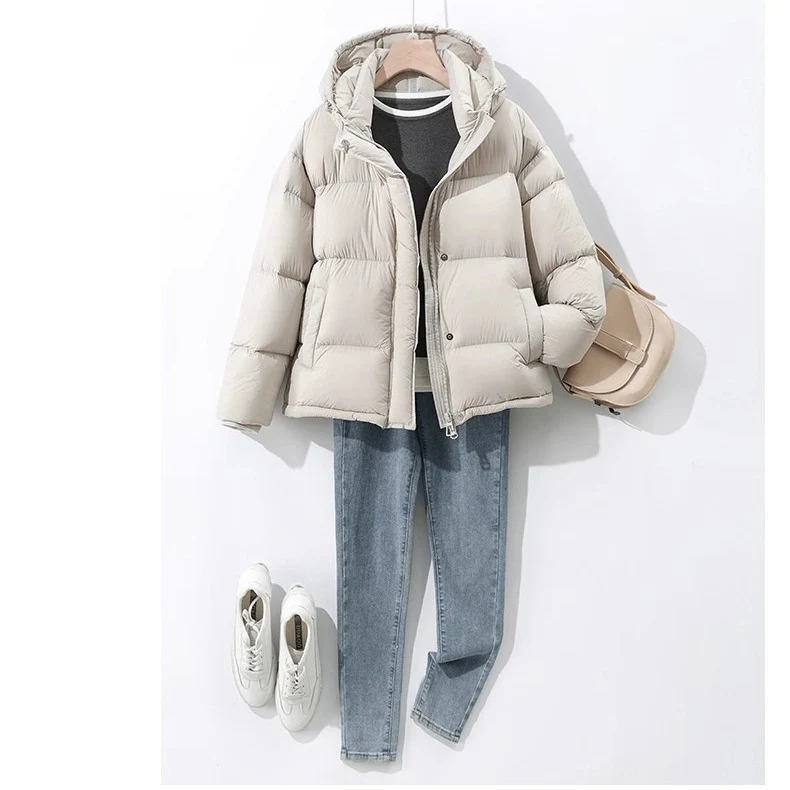Damen Stilvolle Daunenjacke mit Kapuze Drune