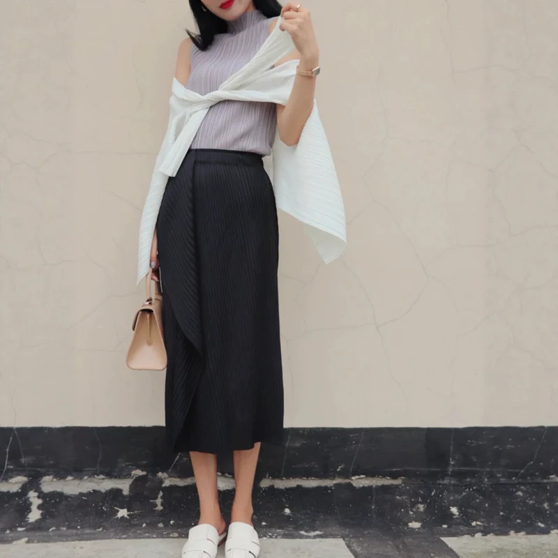 Damen Plissierter Midi-Rock mit asymmetrischem Saum Drune