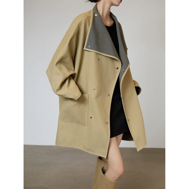 Damen Oversized Übergangsjacke mit kontrastierendem Kragen Drune