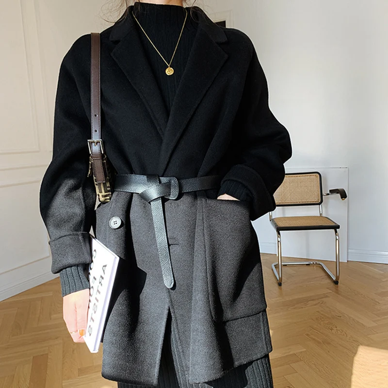 Damen Oversized Mantel mit Taillengürtel Drune