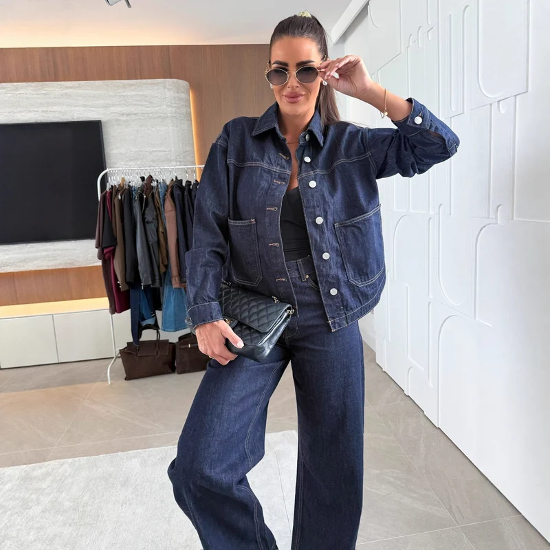 Damen Jeansjacke mit Jeans Zweiteiler Set