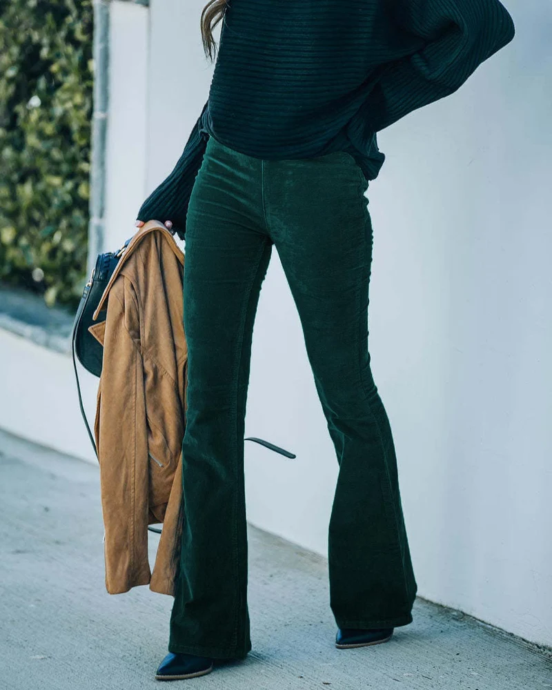 Damen Flared Cord-Hose mit hohem Bund und weichem Material Drune