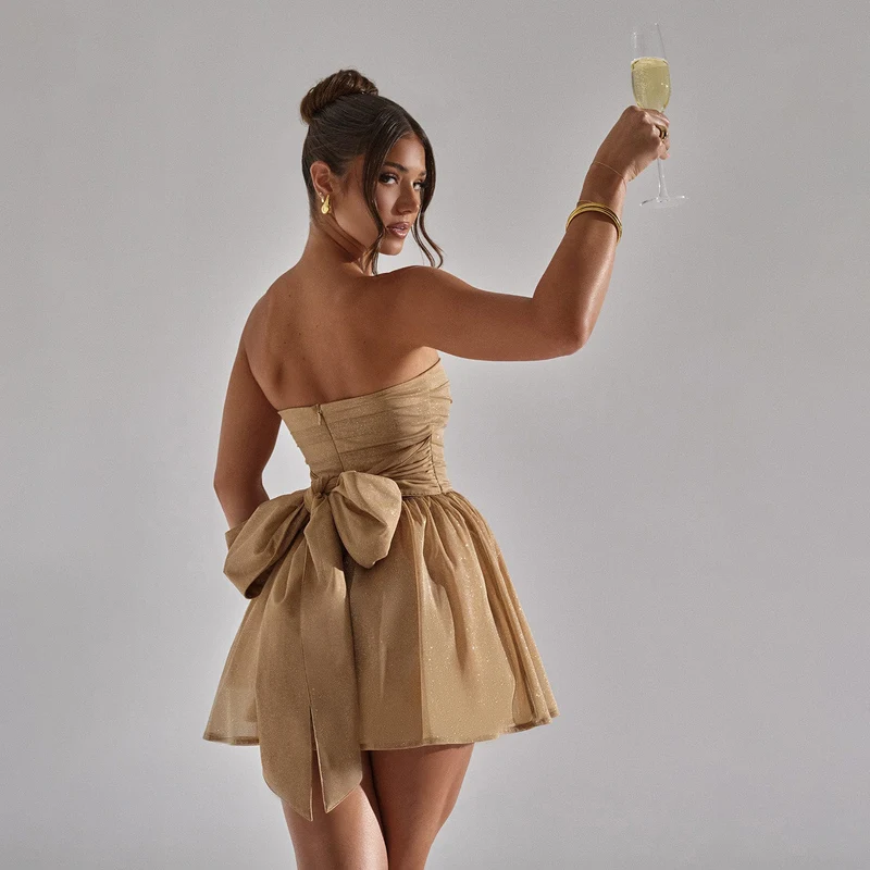 Damen Cocktailkleid mit Spitzenakzenten und glitzerndem Tüll Drune