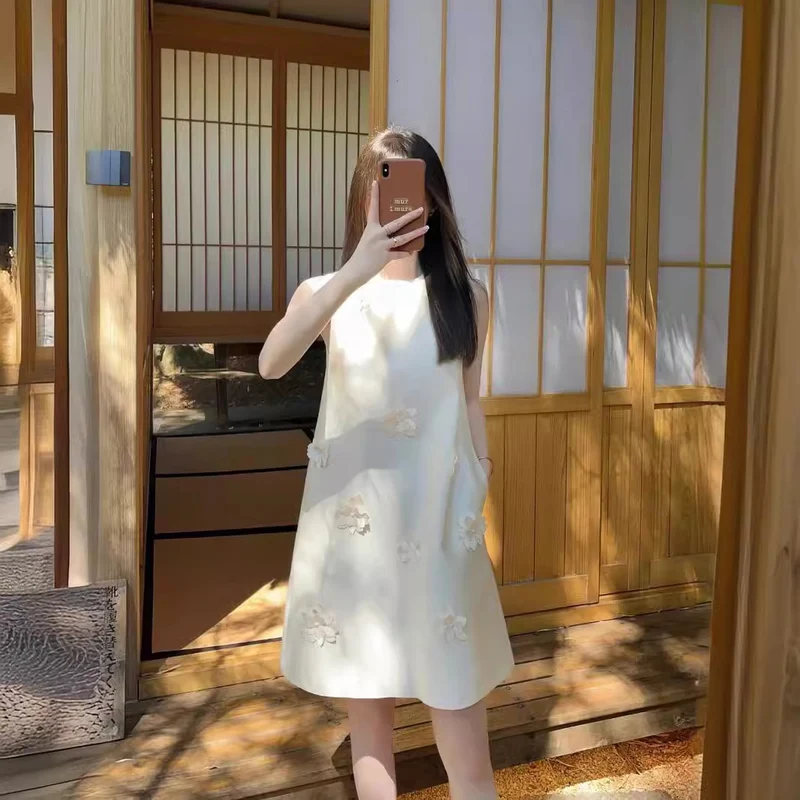 Damen Cocktail-Kurzkleid 3D-Blütenapplikationen