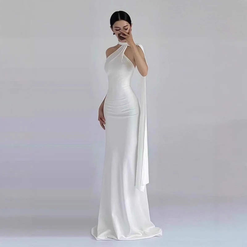 Damen Elegantes und schulterfreies Abendkleid mit fließendem Fall Drune