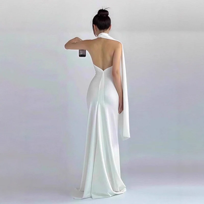 Damen Elegantes und schulterfreies Abendkleid mit fließendem Fall Drune