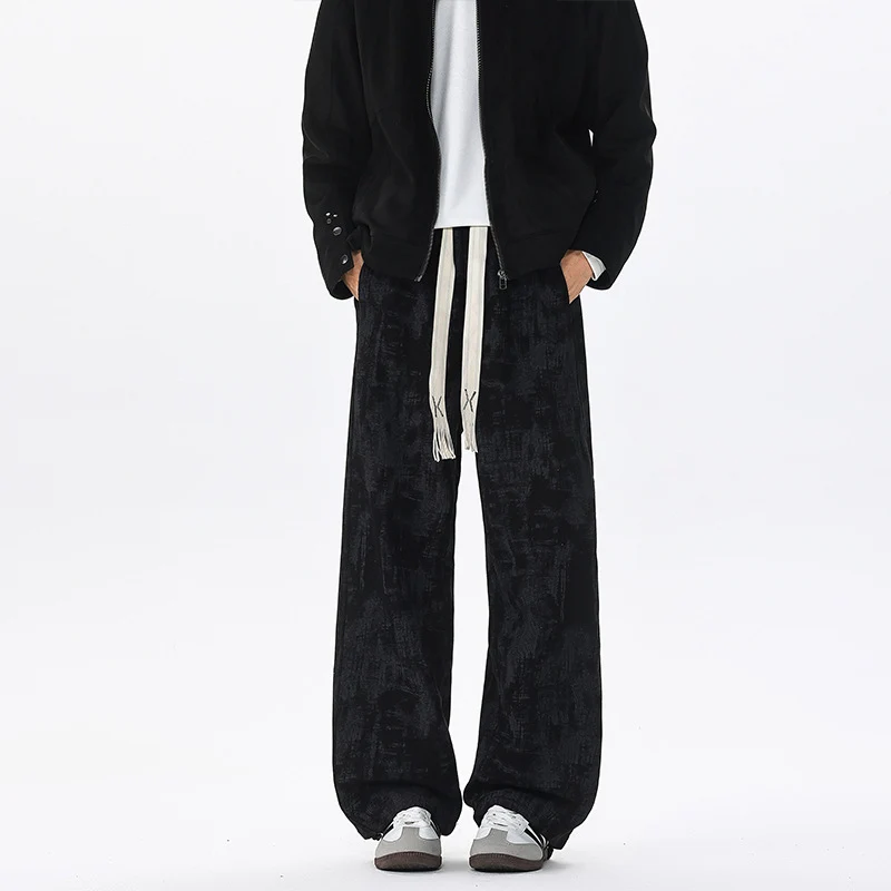 Herren Weit geschnittene Loungehose mit abstraktem Allover‑Print, elastischem Bund und Tunnelzug Drune