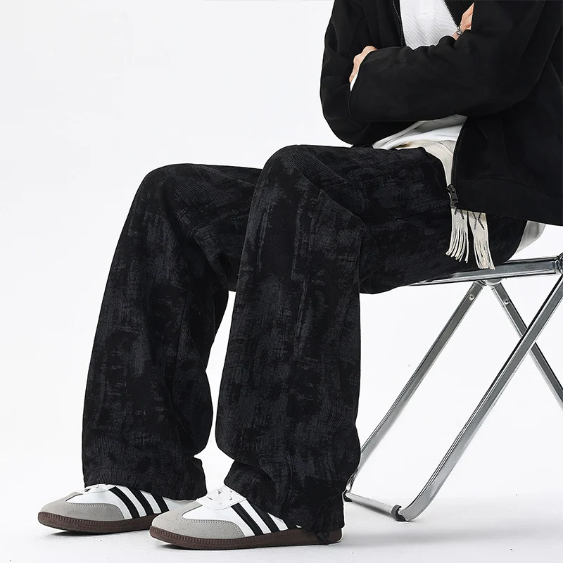 Herren Weit geschnittene Loungehose mit abstraktem Allover‑Print, elastischem Bund und Tunnelzug Drune