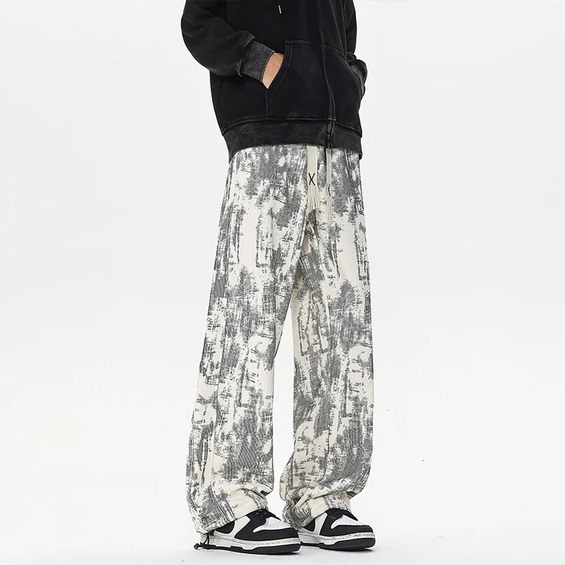 Herren Weit geschnittene Loungehose mit abstraktem Allover‑Print, elastischem Bund und Tunnelzug Drune
