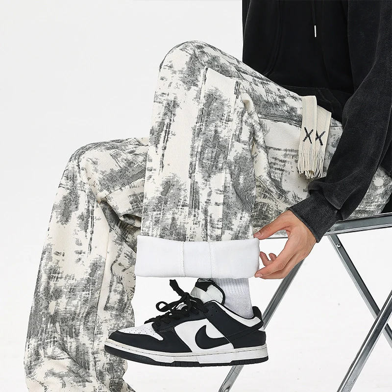 Herren Weit geschnittene Loungehose mit abstraktem Allover‑Print, elastischem Bund und Tunnelzug Drune