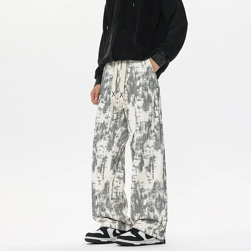 Herren Weit geschnittene Loungehose mit abstraktem Allover‑Print, elastischem Bund und Tunnelzug Drune