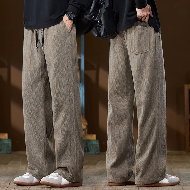 Herren Weit geschnittene Lounge-Hose aus geripptem Strukturstoff mit elastischem Bund und Tunnelzug Drune