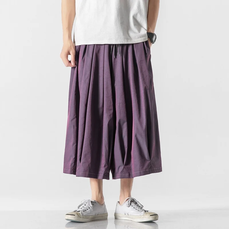 Herren Weit geschnittene Culotte-Loungehose mit tiefem Schritt und elastischem Tunnelzug Drune