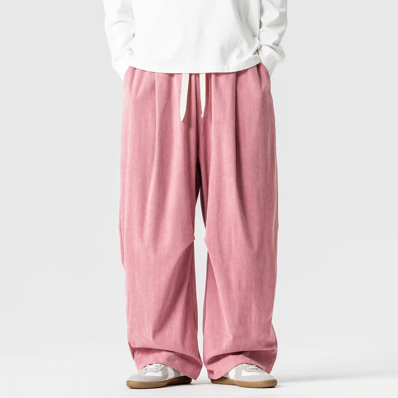 Herren Weit geschnittene Cordhose mit Bundfalten, Tunnelzug und lässiger Baggy‑Silhouette Drune
