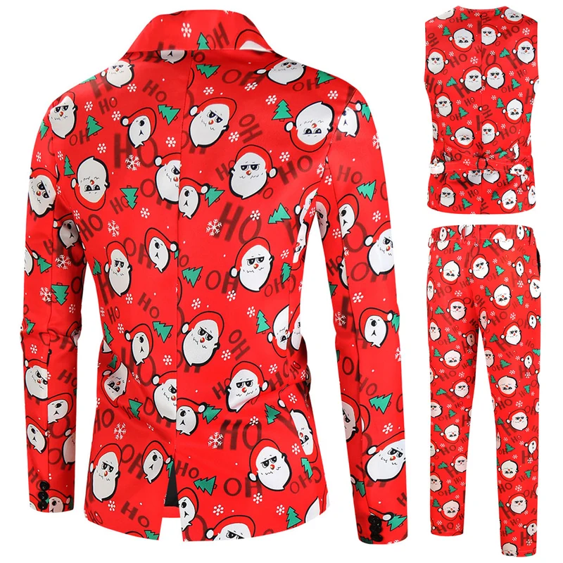 Herren Weihnachtsanzug-Set mit gemustertem Sakko, Weste und Hose Drune