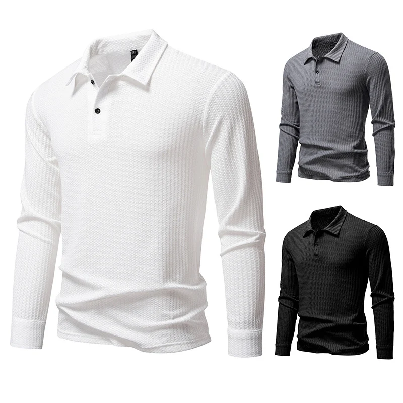 Herren Waffelstrick-Poloshirt mit Halbknopfleiste und Hemdkragen Drune