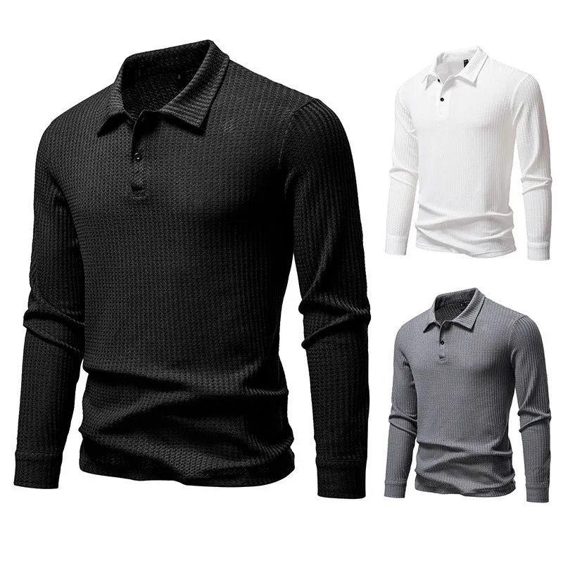 Herren Waffelstrick-Poloshirt mit Halbknopfleiste und Hemdkragen Drune