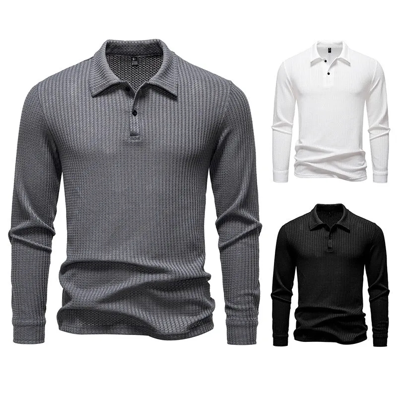 Herren Waffelstrick-Poloshirt mit Halbknopfleiste und Hemdkragen Drune