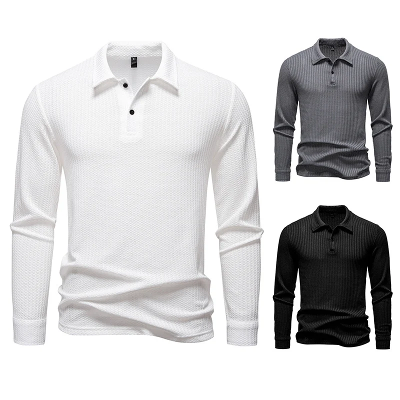Herren Waffelstrick-Poloshirt mit Halbknopfleiste und Hemdkragen Drune
