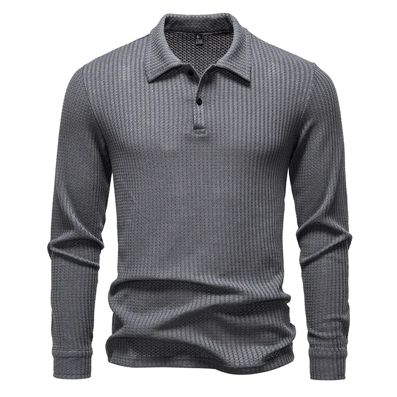 Herren Waffelstrick-Poloshirt mit Halbknopfleiste und Hemdkragen Drune