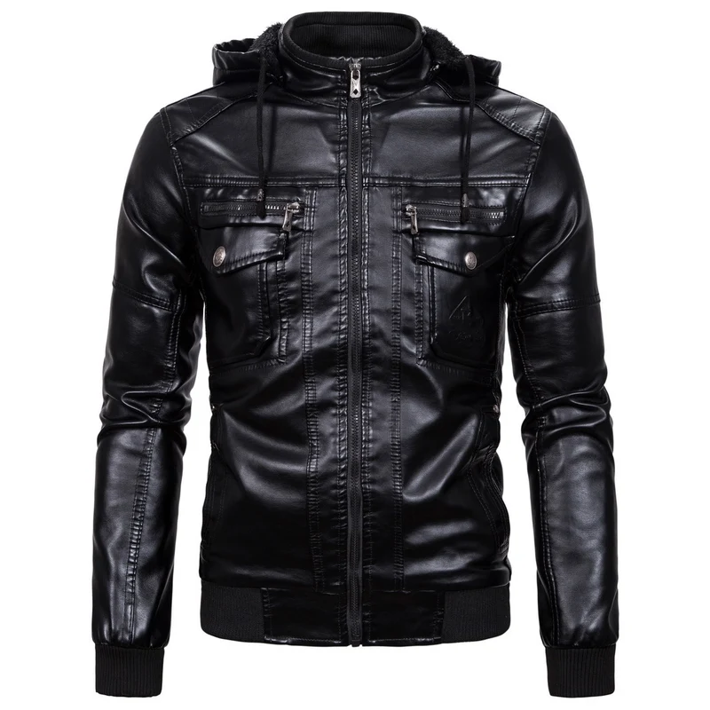 Herren Vintage-inspirierte Kunstleder-Bomberjacke mit Teddyfutter, Stehkragen und Brusttaschen Drune