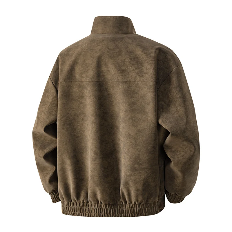 Herren Veloursleder‑Optik Bomberjacke mit Stehkragen, Reißverschluss und elastischem Saum Drune