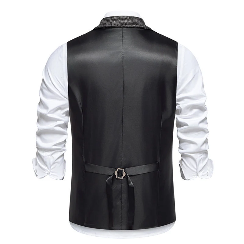 Herren Tweed-Weste mit Fischgrätmuster, Reverskragen und Pattentaschen Drune