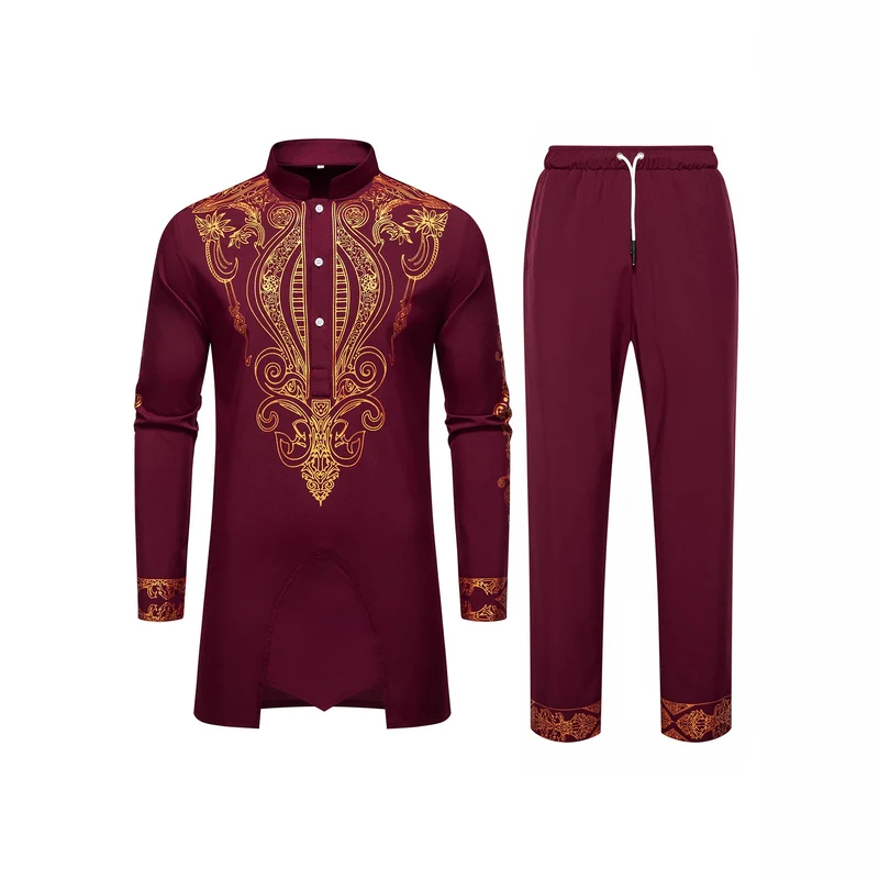 Herren Tunika Anzug mit Stehkragen und ornamentaler Goldapplikation Drune