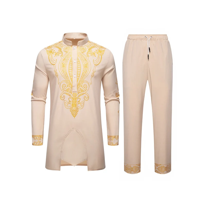 Herren Tunika Anzug mit Stehkragen und ornamentaler Goldapplikation Drune
