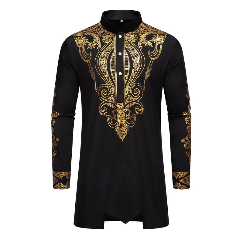 Herren Tunika Anzug mit Stehkragen und ornamentaler Goldapplikation Drune