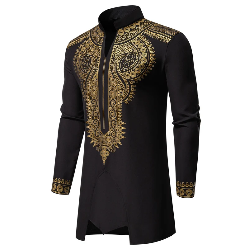 Herren Traditionelles besticktes Tunika‑Set mit Mandarinkragen und elastischer Hose Drune